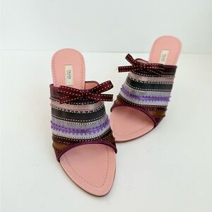 Prada Y2K Pink Purple multiple color ribbon bow whipstich high heel Mules EU 38